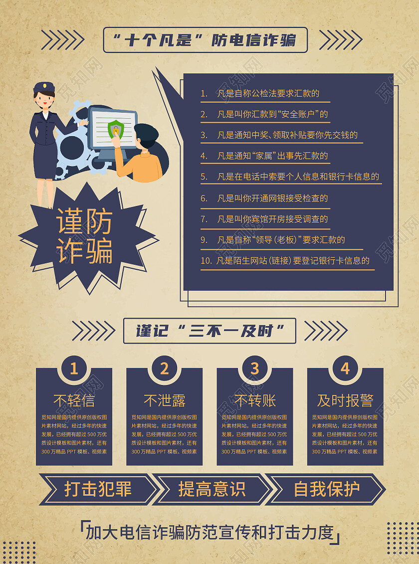 怀旧复古简约创意防电信诈骗宣传单