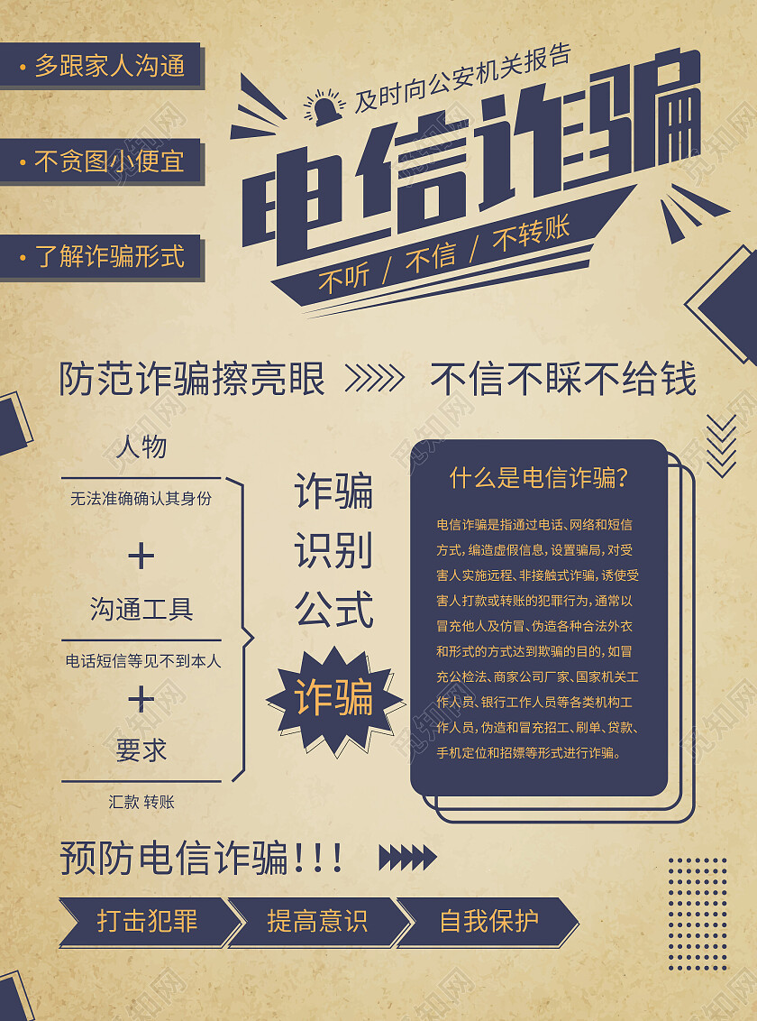 怀旧复古简约创意防电信诈骗宣传单