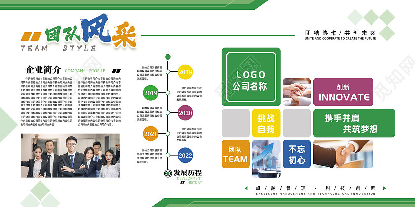 绿色简约团结协作共创未来团队风采展板
