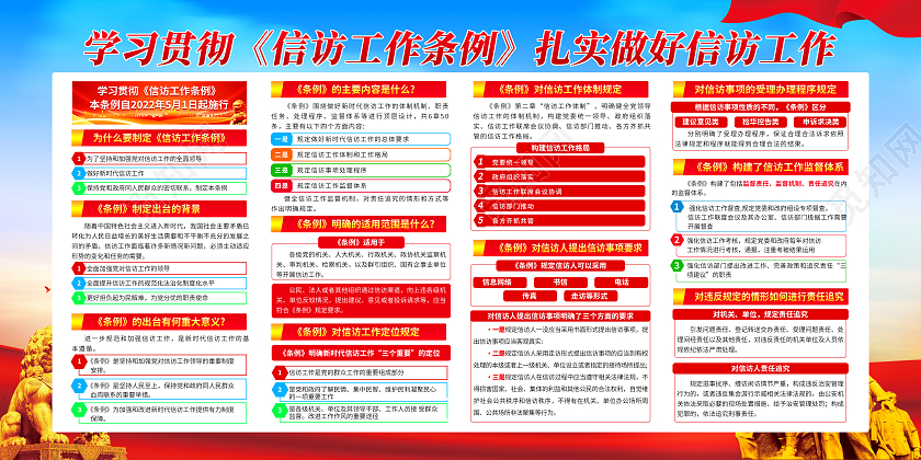 蓝色渐变党建简约大气信访工作条例宣传栏