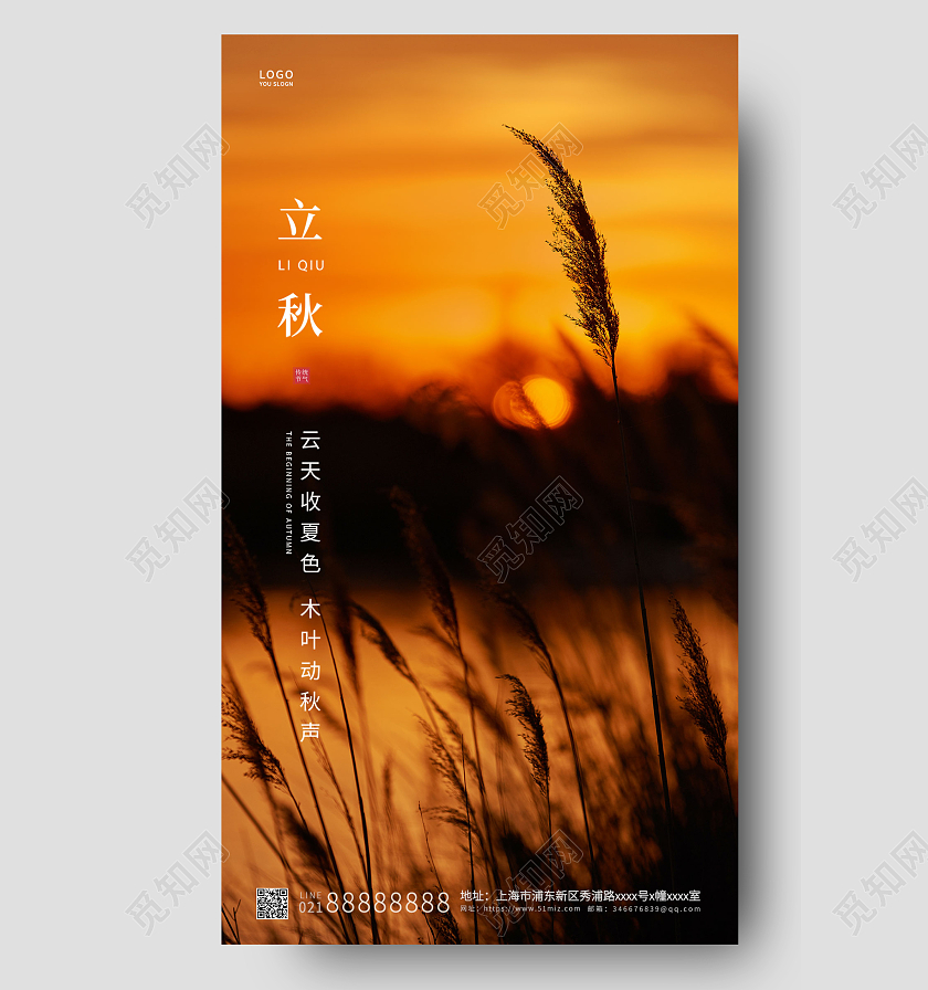 黄色简约立秋传统节气ui手机海报