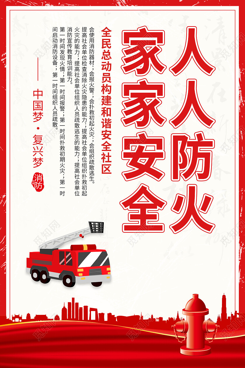 红色简约大气珍惜生命远离火灾消防海报套图消防套图