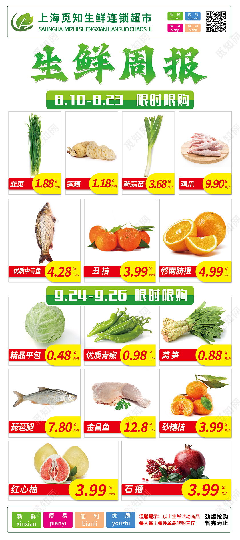 新鲜瓜果蔬菜生鲜食品价格周报展架