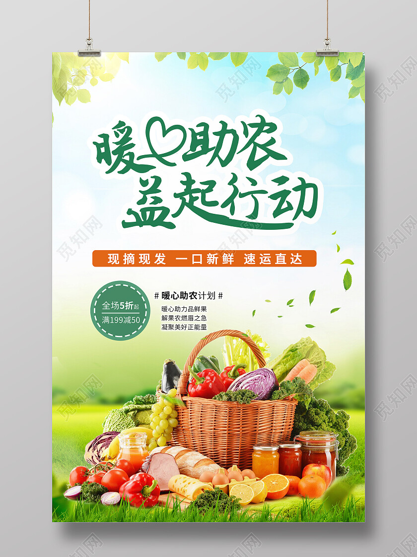 绿色简约时尚大气助农蔬果海报爱心助农海报