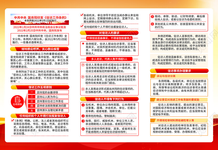 黄色风格2022访工作条例三折页信访工作条例