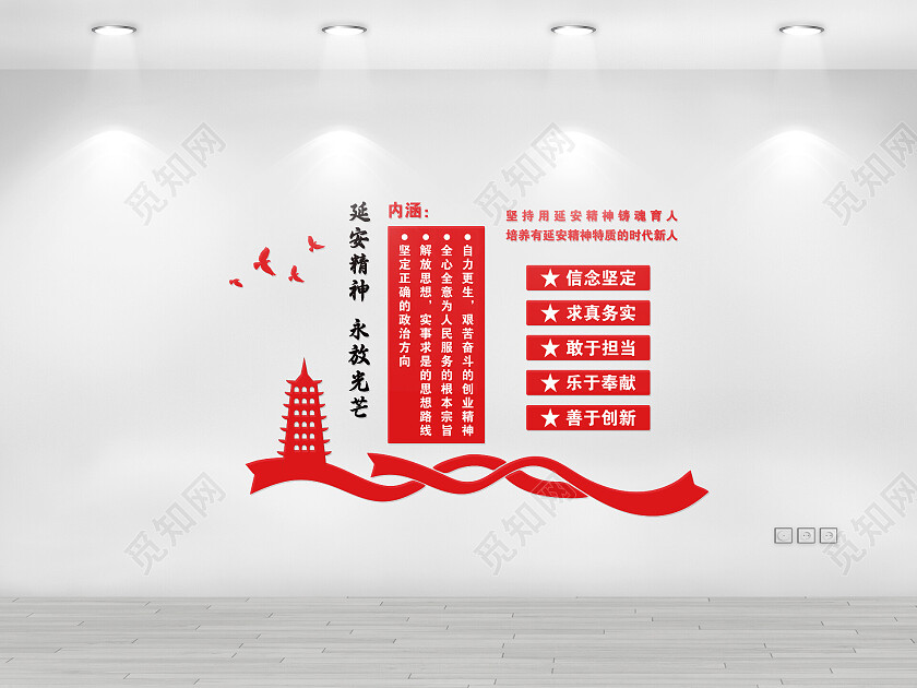 红色简约大气延安精神文化墙