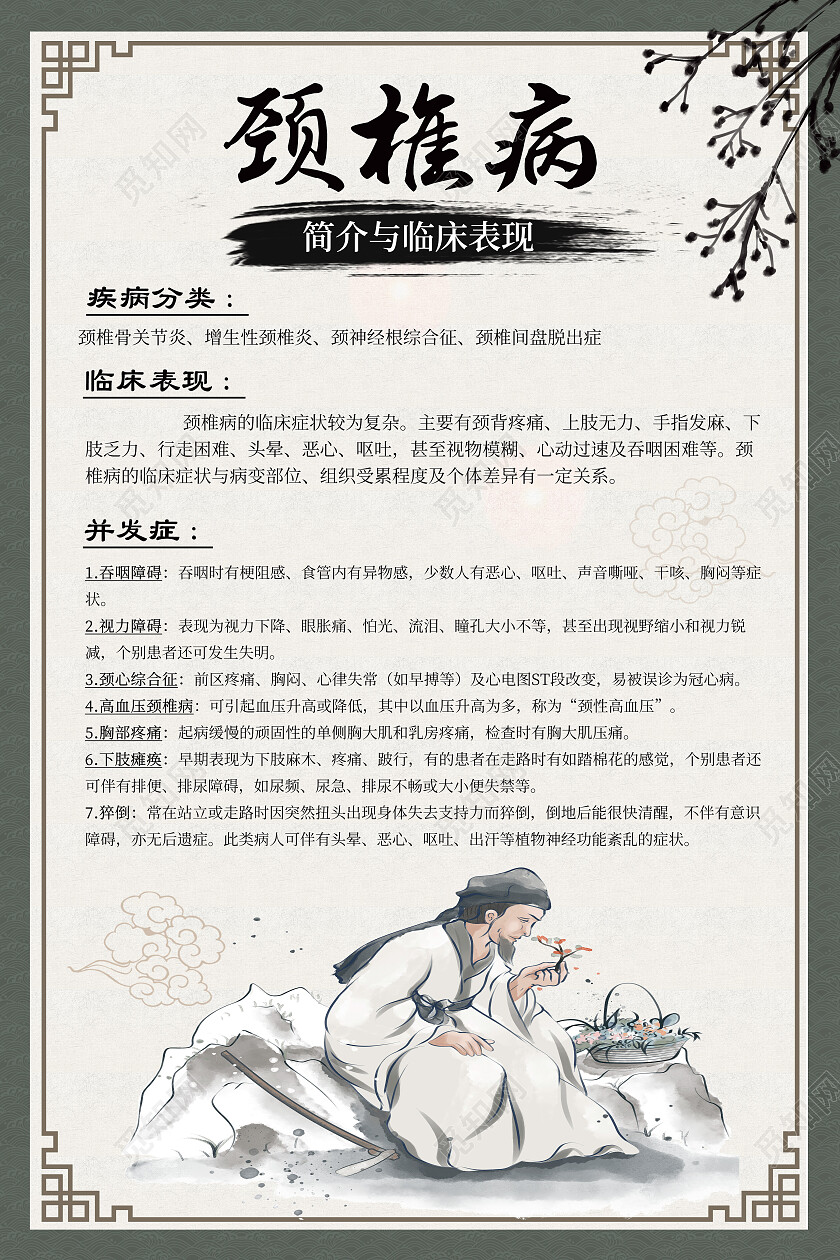 灰色简约颈椎病简介与临川表现疾病颈椎病海报
