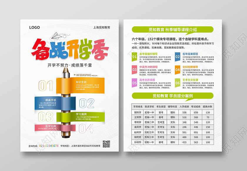 白色简约大气风开学不努力成绩落千里开学宣传单