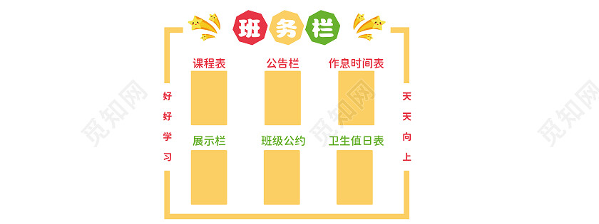 黄色卡通简约风班级班务栏文化墙班务栏海报