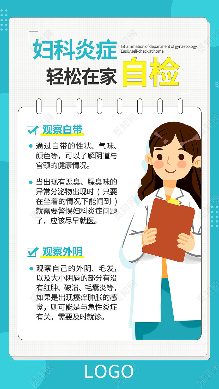 蓝色简约妇科炎症轻松在家自检妇科手机宣传海报