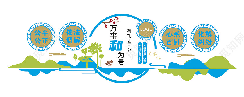 蓝色现代风格和为贵文化墙调解室