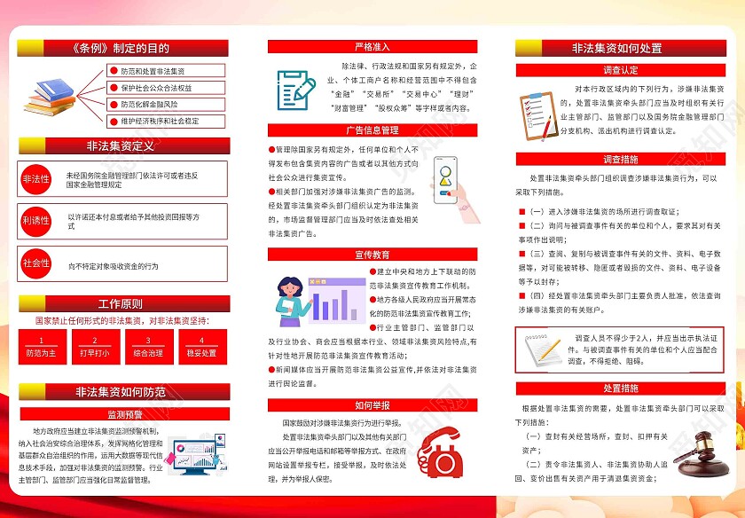 红色渐变简约大气非法集资宣传折页