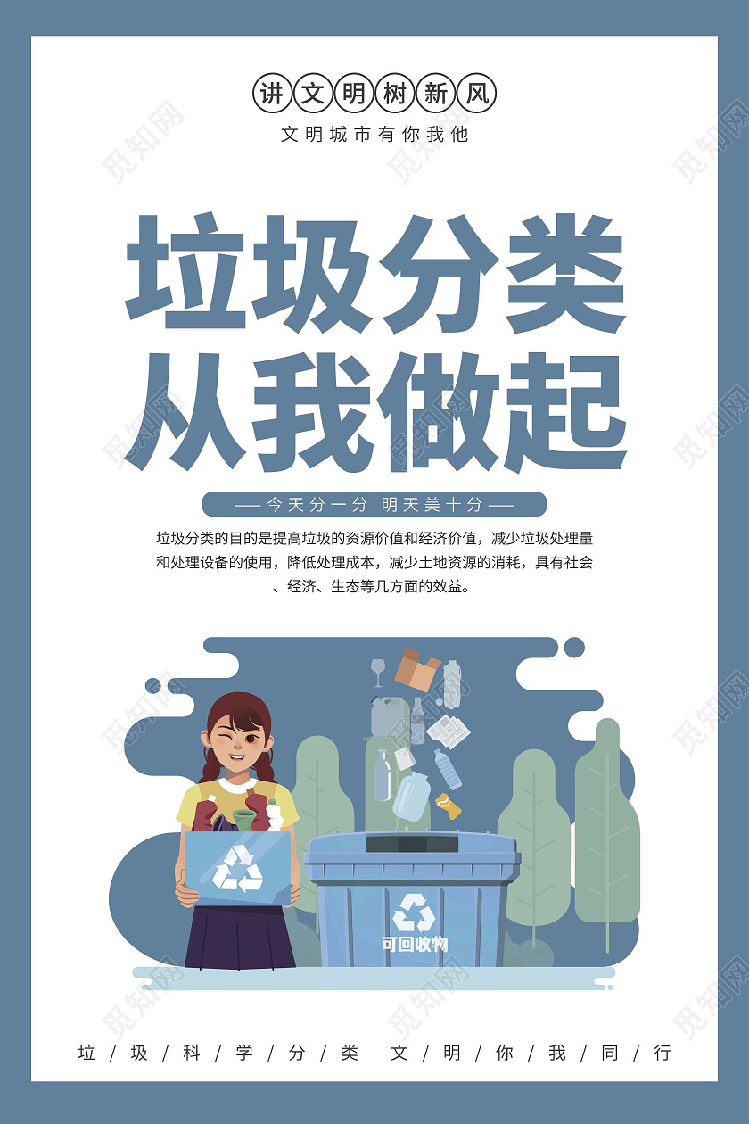 蓝色绿色卡通扁平风文明城市宣传海报套图