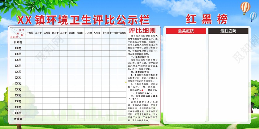 蓝色清新简约环境卫生评比栏展板宣传栏