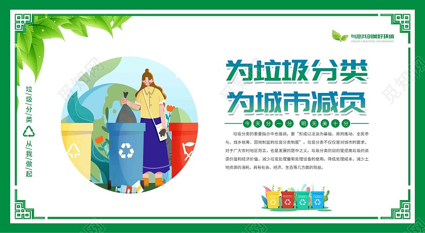 绿色简约大气卡通垃圾分类宣传海报套图