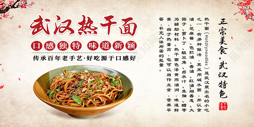 黄色复古风武汉热干面热干面展板