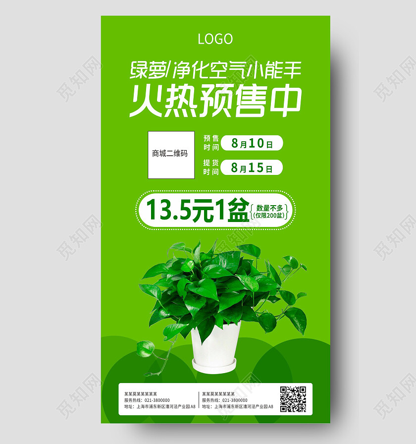 绿色简约绿萝净化空气盆栽花手机海报背景绿萝手机宣传海报