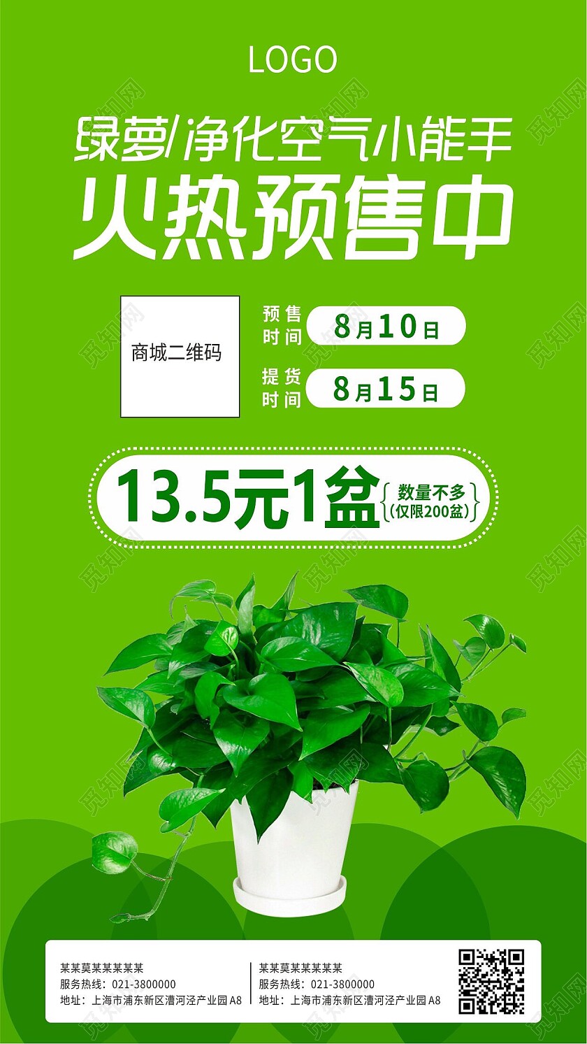 绿色简约绿萝净化空气盆栽花手机海报背景绿萝手机宣传海报