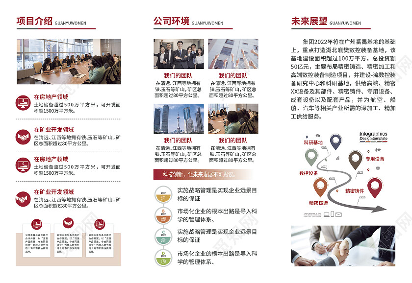 红色简约光效商务风企业品牌手册企业折页企业三折页