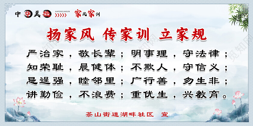 白色简约杨家风传家训立家规扬家风展板