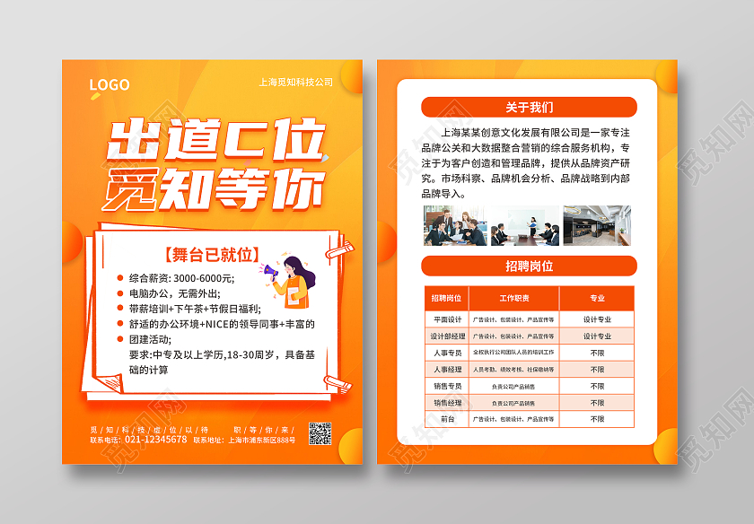 橙色简约大气风出道C位觅知等你招工宣传单