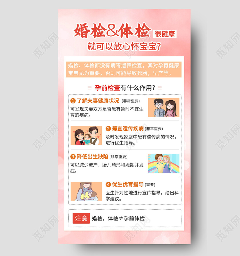 红色简约婚检体检婚检手机文案海报