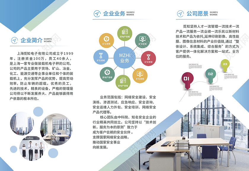 蓝绿色简约商务风企业品牌手册企业折页企业三折页