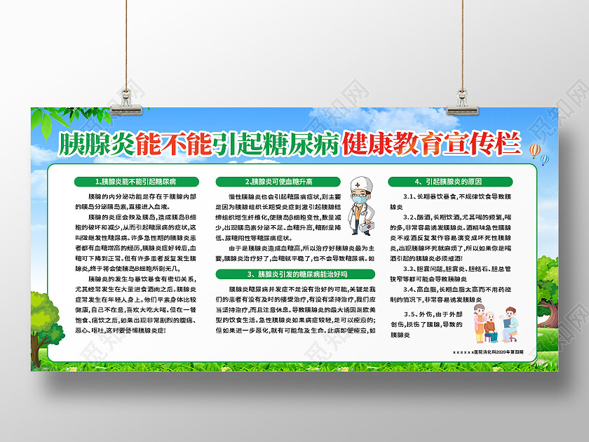 绿色医疗胰腺炎科普宣传展板胰腺炎宣传栏