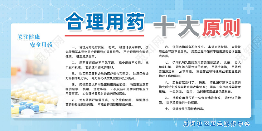 蓝色医疗简约合理用药十大原则合理用药宣传栏