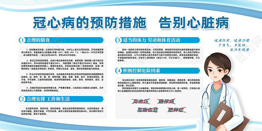 蓝色简约冠心病的预防措施冠心病宣传栏