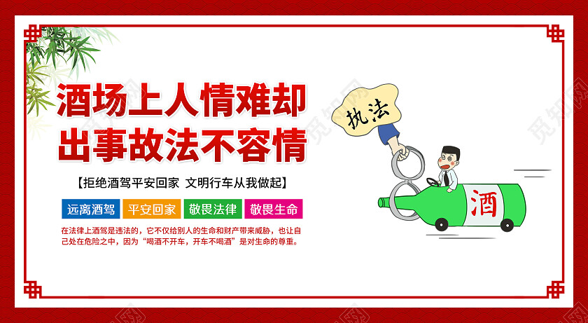 红色风格交通安全酒驾标语拒绝酒驾