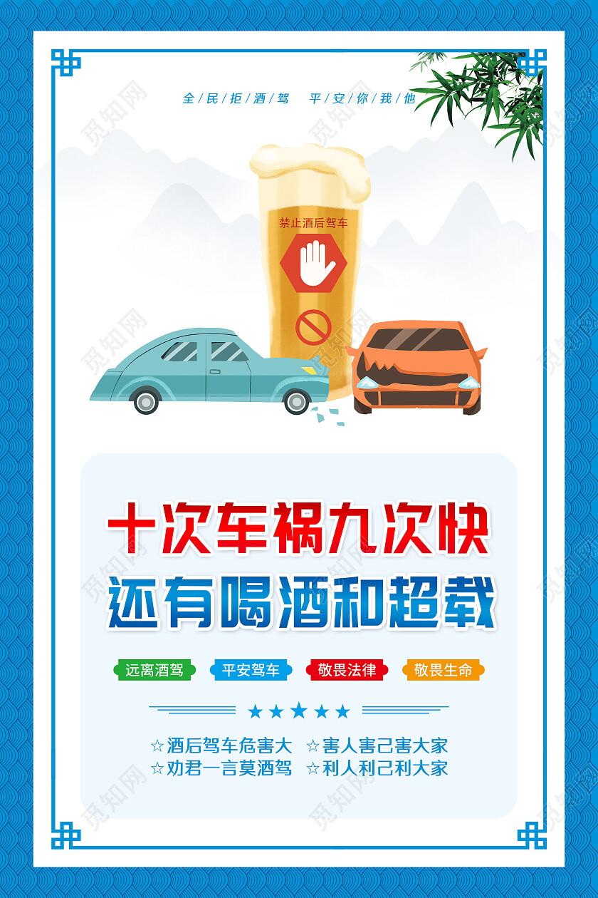 蓝色风格交通安全酒驾标语套图拒绝酒驾