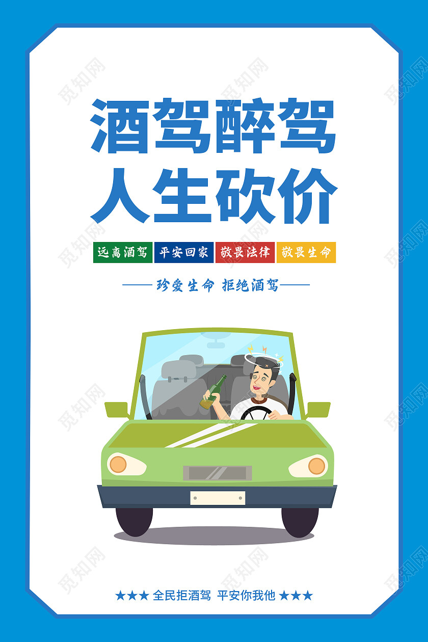 蓝色简约大气酒驾系列宣传海报套图拒绝酒驾
