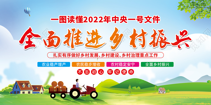 蓝色卡通全面推荐乡村振兴宣传栏