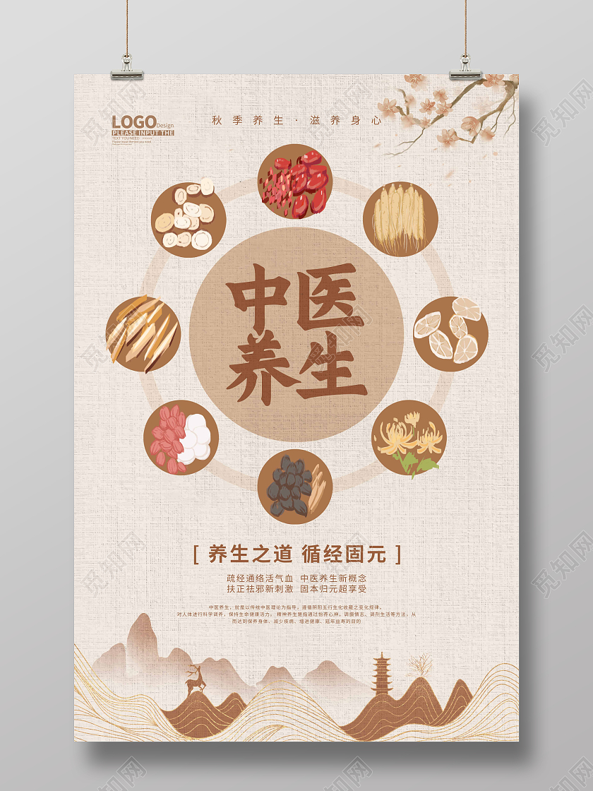 水墨中国风中医养生宣传海报秋季养生