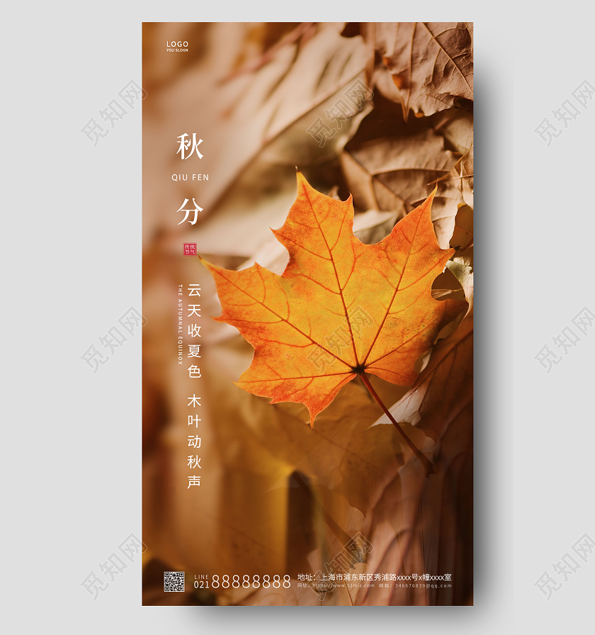 黄色简约秋分传统节气ui手机海报