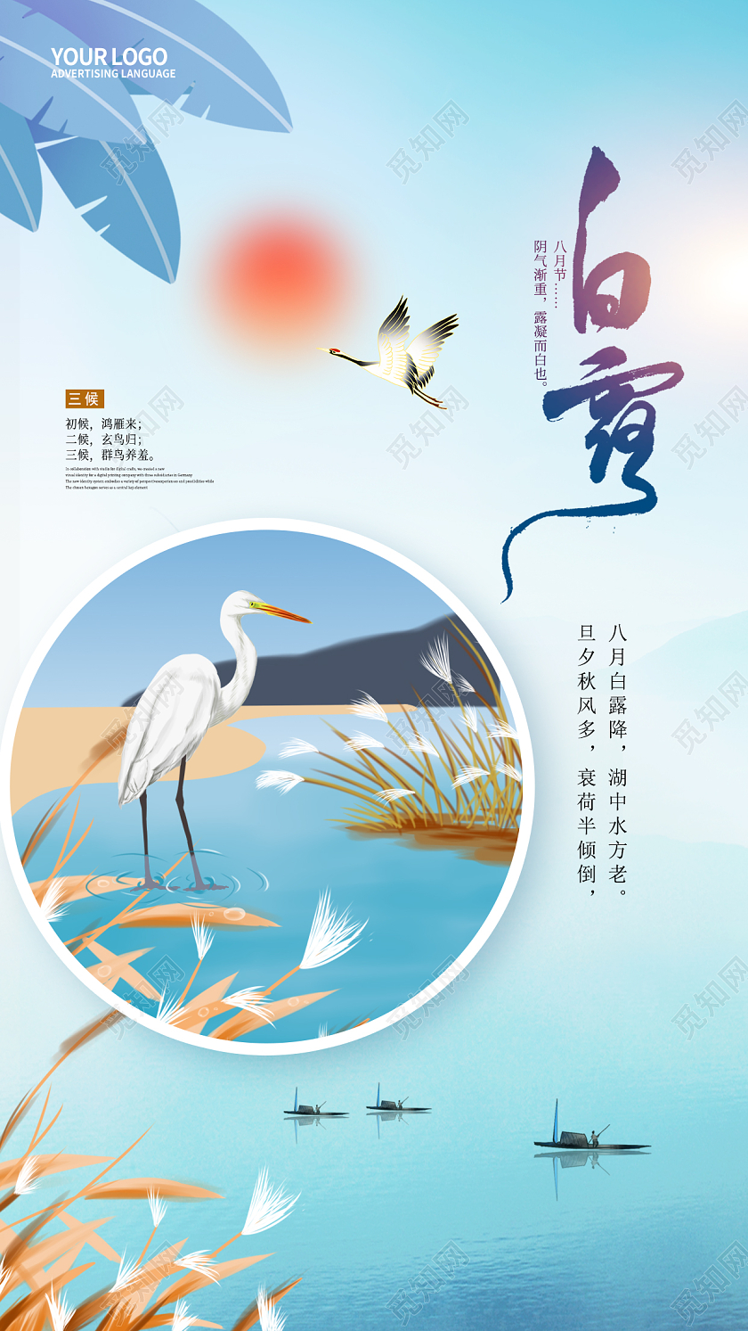 二十四节气白露手机宣传海报