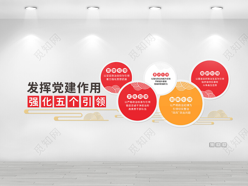 红色简约五个党建引领党建文化墙五个引领宣传文化墙五个引领文化墙