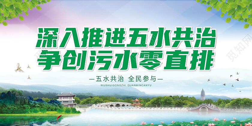 蓝色清新五水共治污水排放展板背景五水共治展板