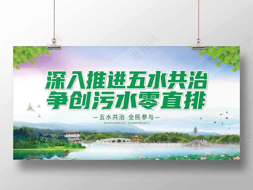 蓝色清新五水共治污水排放展板背景五水共治展板