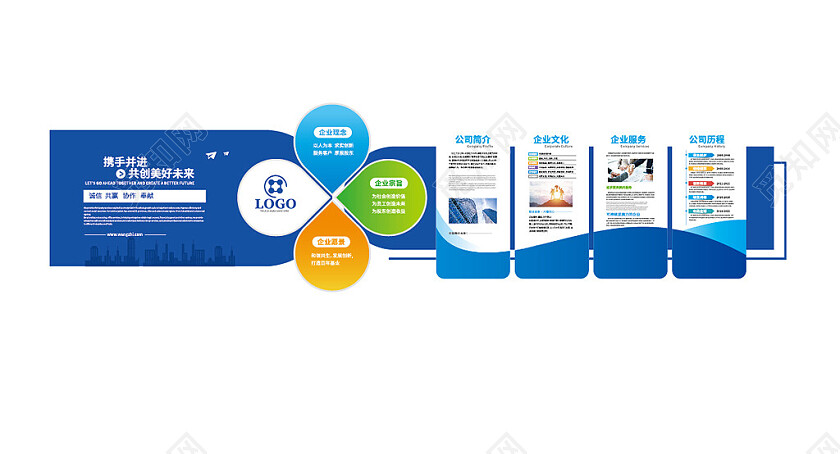 蓝色企业文化墙公司介绍文化墙