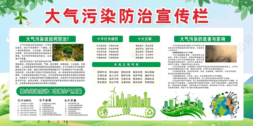 绿色简约大气大气污染防治宣传栏宣传展板