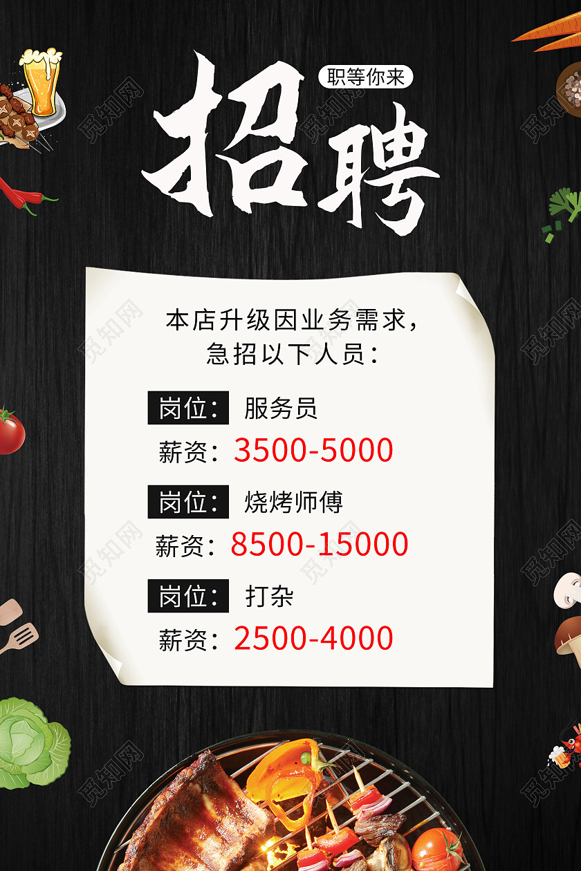 黑色大气简约烧烤店招聘海报