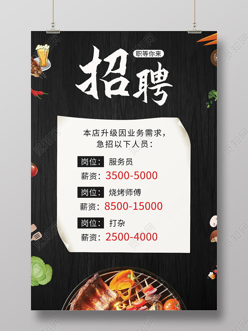 黑色大气简约烧烤店招聘海报