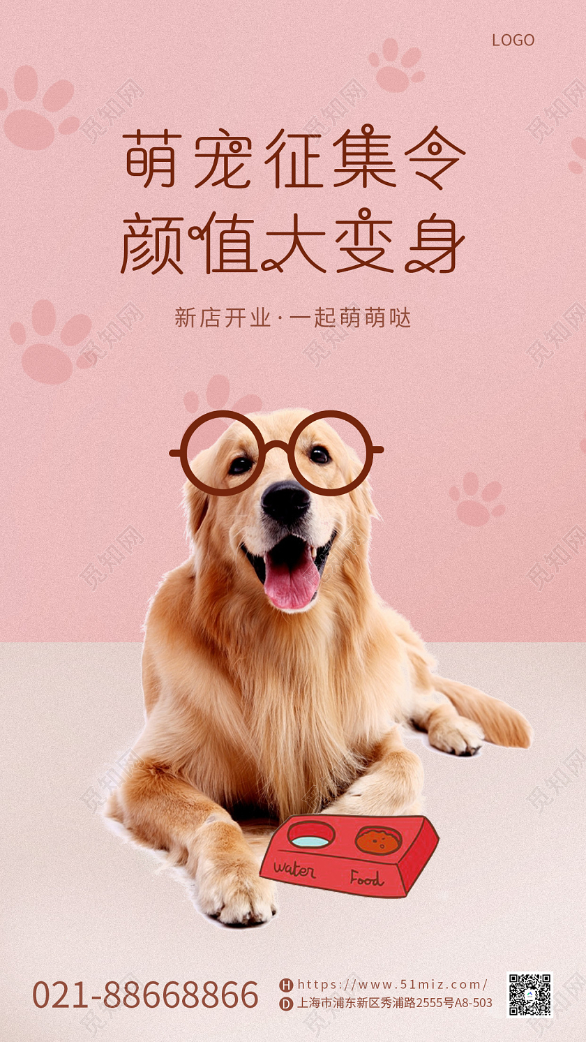 粉色宠物之家宠物护理美容宠物萌宠手机宣传海报