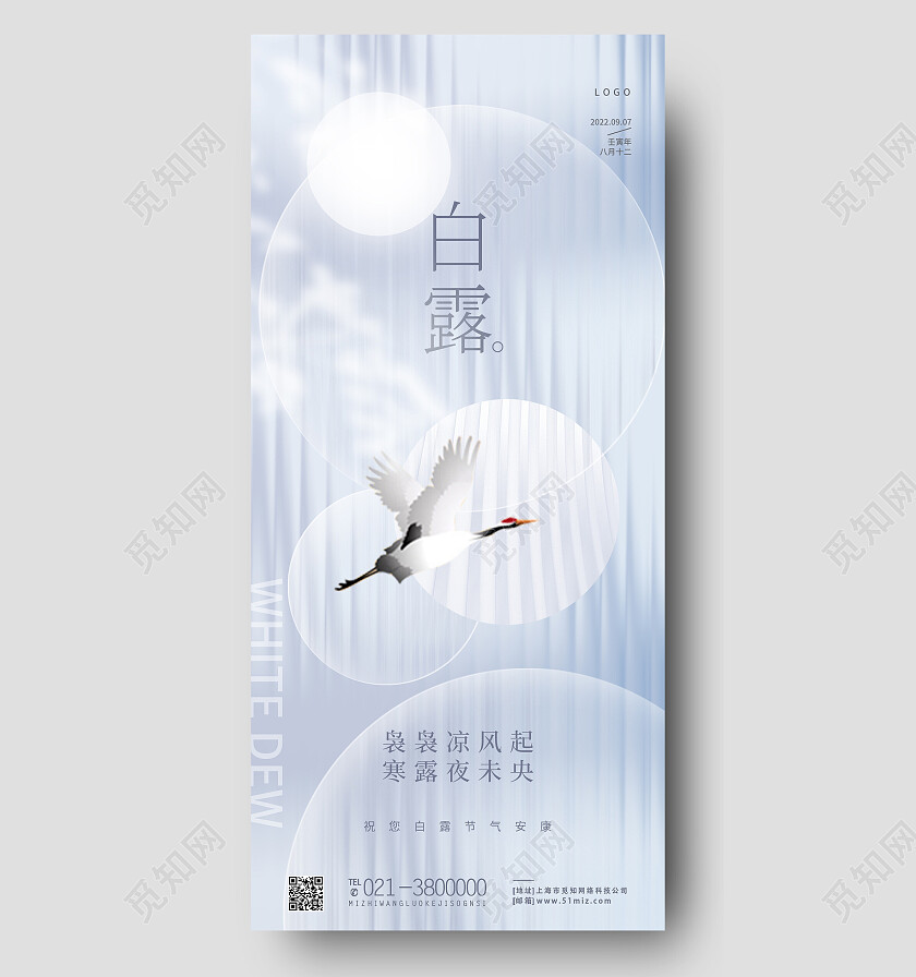 白色简约白露二十四节气传统节气白露海报节日