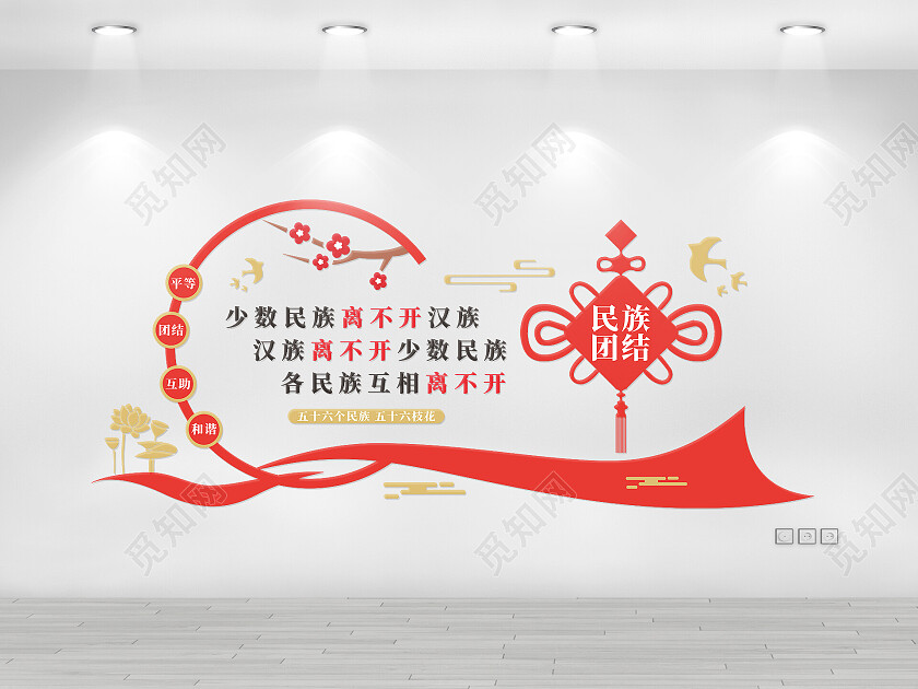 红色简约大气民族团结民族文化墙民族团结文化墙