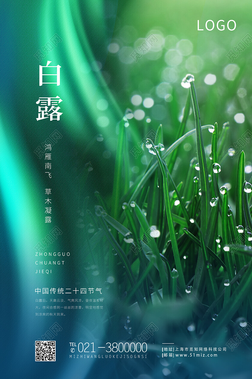 绿色简约白露二十四节气白露海报节日