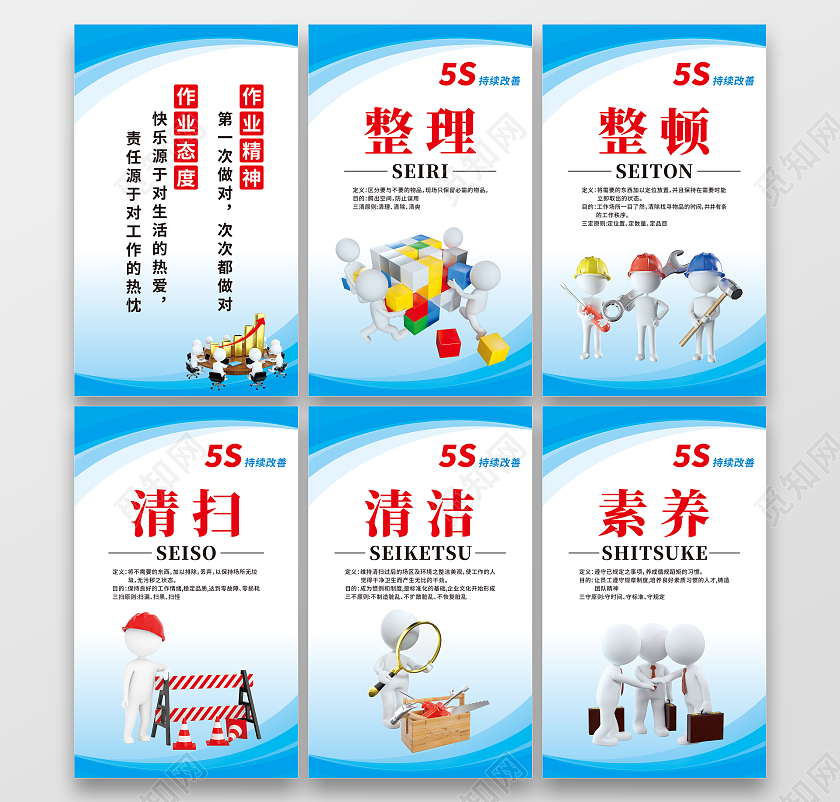 蓝色简约渐变车间5S管理套图车间管理