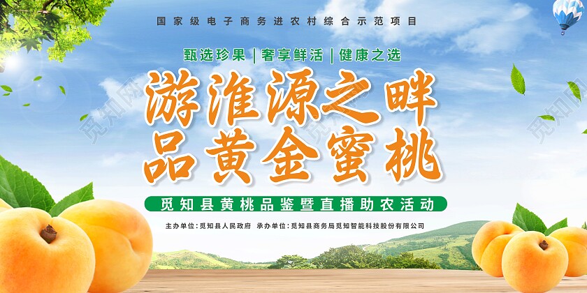 清新简约黄金蜜桃水果助农直播宣传展板助农直播展板